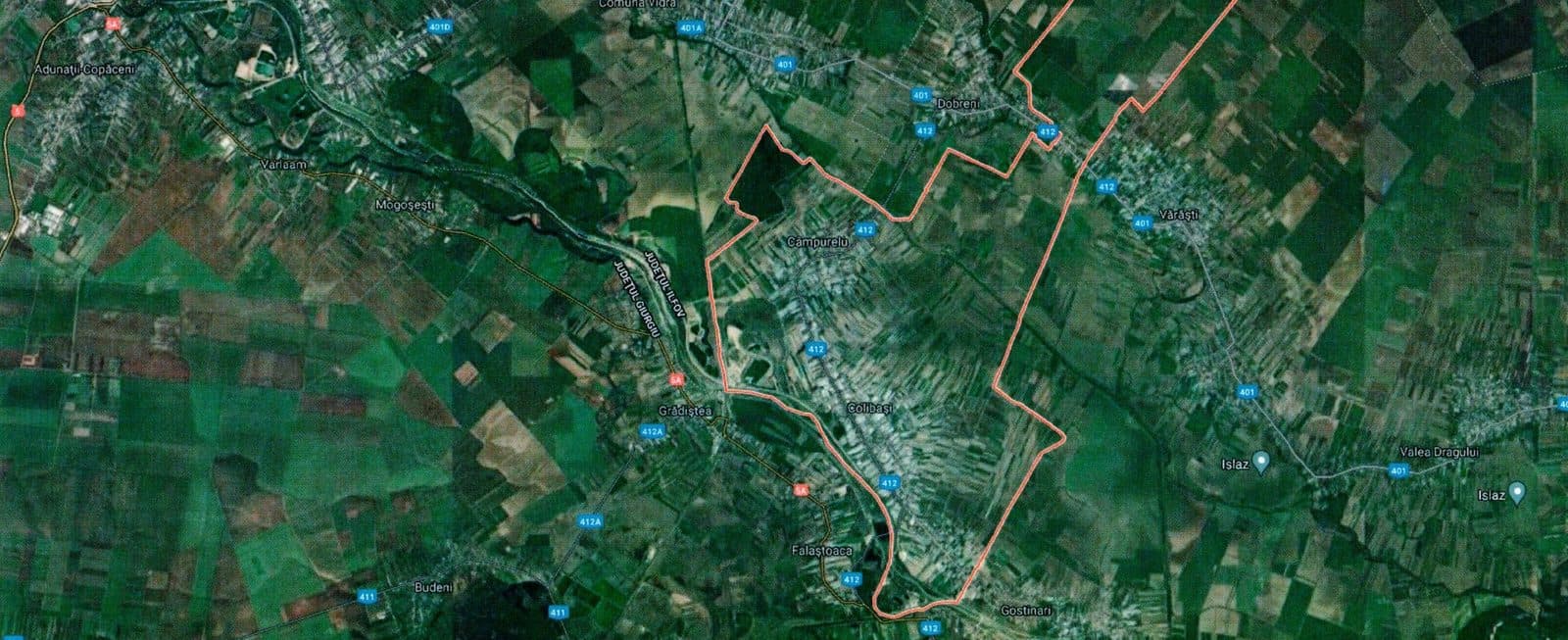Imagine din satelit a teritoriului comunei Colibași